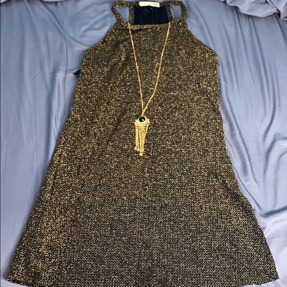 Gold glitter dress with necklace